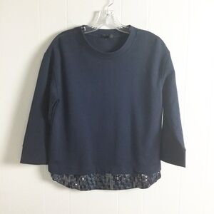 Loft Navy Blue 3/4 Sleeves Top Size S Sequin
